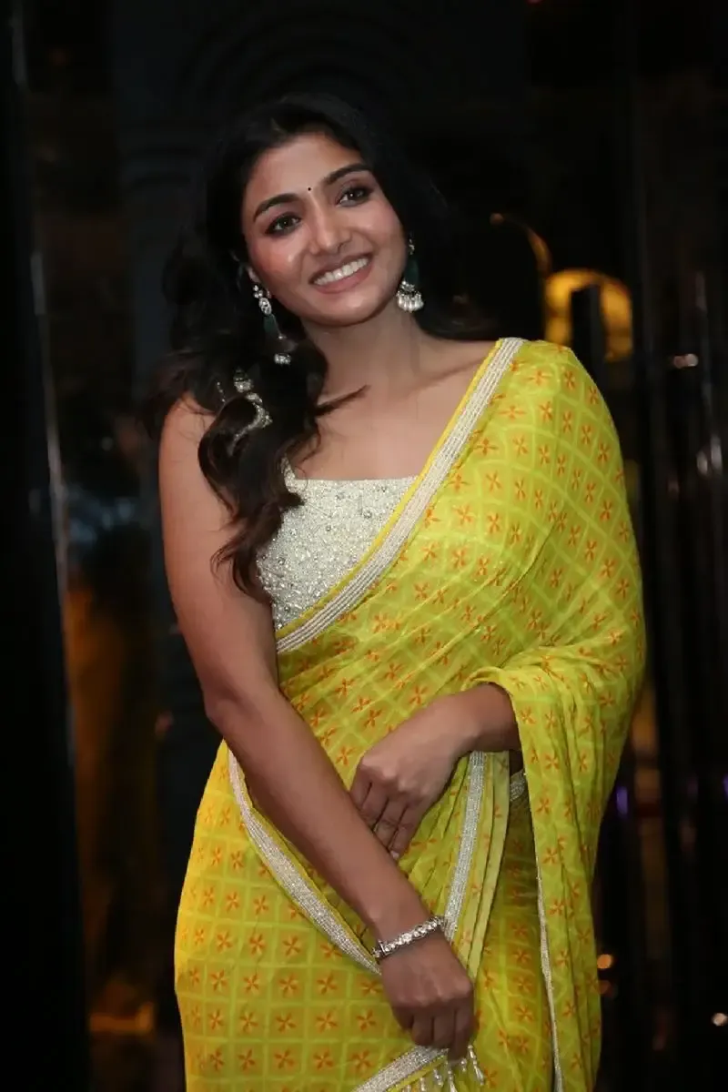 Indian Actress Mirnaa Menon in Yellow Saree at Ugram Movie Teaser Launch